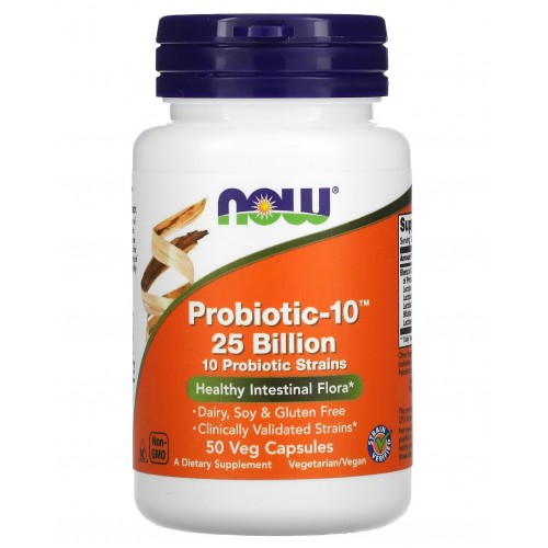 Суміш 10 штамів пробіотичних бактерій, NOW, Probiotic-10 25 Billion