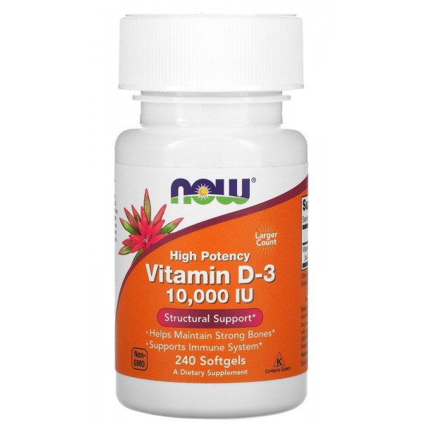 Вітамін Д3 (10.000 МО), NOW, Vitamin D-3 10000 МО - 240 софт гель