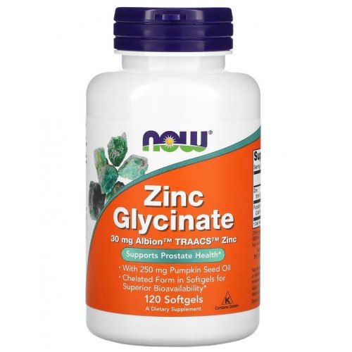 Цинк (Бісгліцинат) + Масло з насіння гарбуза, NOW, Zinc Glycinate 30 мг