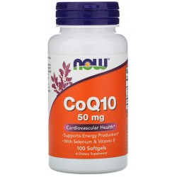 Коэнзим Q10 + Витамин Е, Селен, NOW, CoQ10 50 мг + VIT E