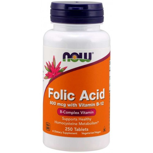Folic Acid & B12 800 mcg NOW (250 таб.)