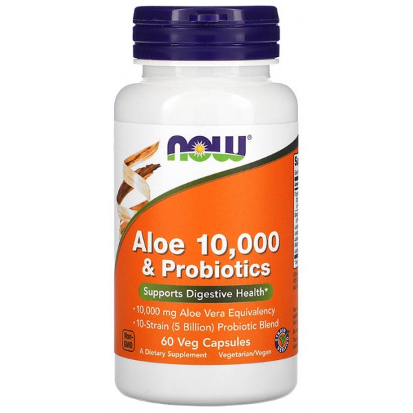 Aloe 10000 & Probiotics NOW (60 капс.)