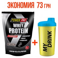 PowerPro Whey Protein 1 кг + шейкер Fit MY Drink