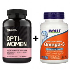 Opti Women 120 капс + NOW Foods Omega-3 1000 мг 100 капс